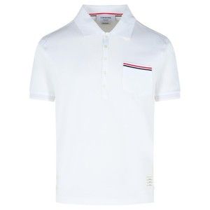 Thom Browne White Cotton Polo Shirt With Tricolor Detailing - NWT